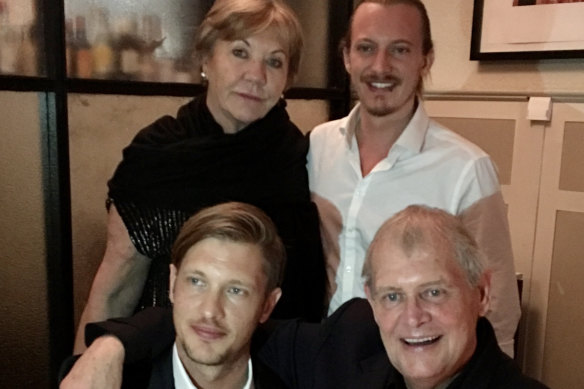 John Farnham with his wife Jill and sons Robert and James in 2018.