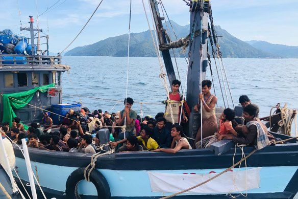 At least two dozen Rohingyan migrants died on the boat and many more boats are believed to remain adrift. Earlier this month Malaysian authorities released this picture of a boat carrying more than 200 Rohinyan asylum seekers that they intercepted.