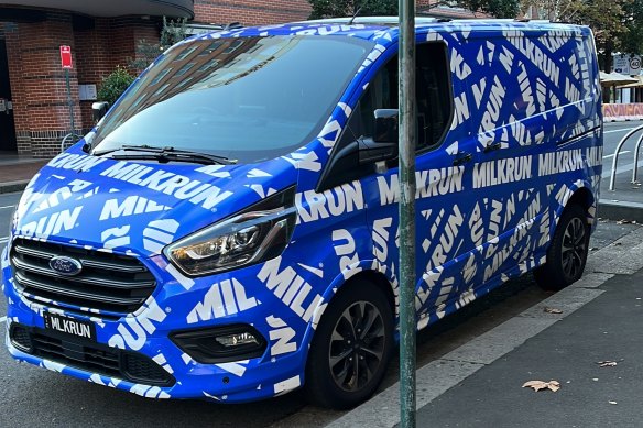 A van belonging to the food delivery company Milkrun, run by branding expert and Koala co-founder Dany Milham, is seen in central Sydney.