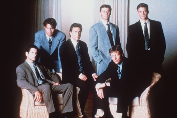 Patrick Muldoon, at back, second from left, with the male stars of Melrose Place.