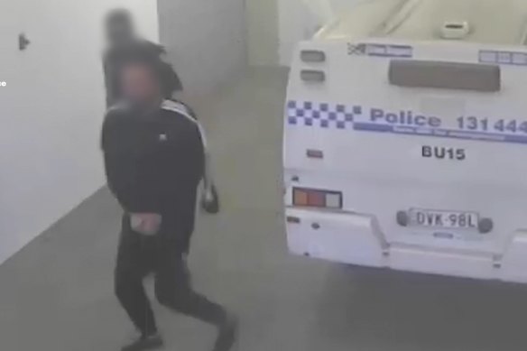 A supplied CCTV image shows Ricardo Barbaro in custody after being arrested in Sydney on Thursday morning, May 14, 2020. 