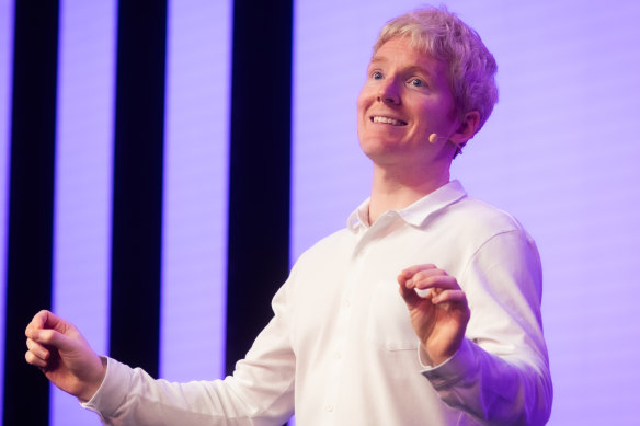 Stripe chief executive Patrick Collison on stage in Sydney.