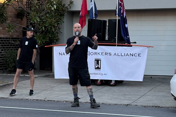 Matt Trihey of the “National Workers Alliance” at a pre polling booth in Brighton.