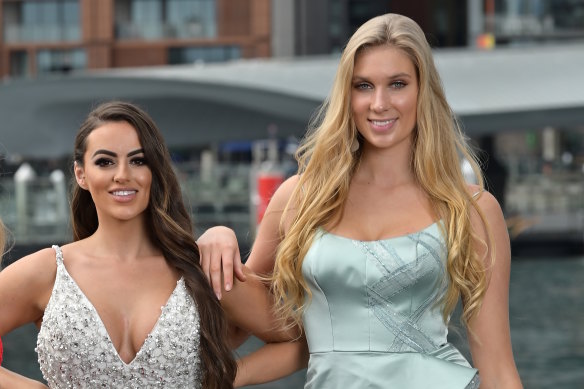 Miss World Australia Sarah Marschke in 2019, right.
