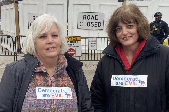 Trump supporters Diane Landers and Julie Cognac at the Save America rally in Washington.