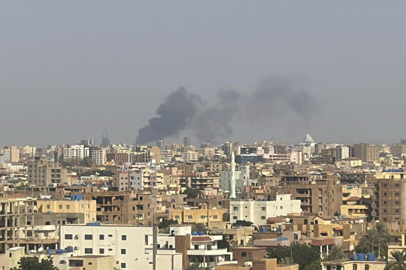 Smoke risse over Khartoum after Sudan’s military started an operation to take areas of the capital from its rival, the RSF, in September.