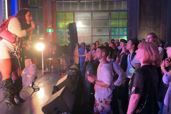 Zubeyda Muzeyyen, who uses the stage name DJ Haram, at the Biennale opening event at White Bay Power Station.  