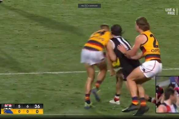Hunter Clark was left with a broken jaw after this collision with David Mackay .
