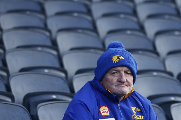 A lone Eagles fan watches the Sydney v West Coast game at GMHBA Stadium on the weekend.