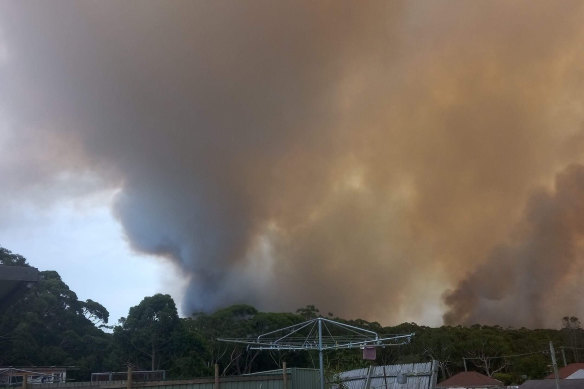 An out of control fire burnt through bushland in Booderee National Park on Tuesday.
