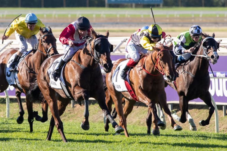 What a Star: Galaxy Star (second from light) bursts clear to win the Railway Stakes.