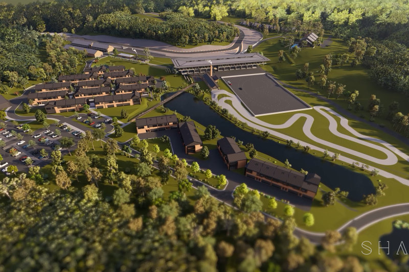 Render of the villas, hotel and skid pan driver training area to be built alongside the track.