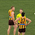 Tom Barrass and James Sicily express their frustration with umpire Hayden Meyer