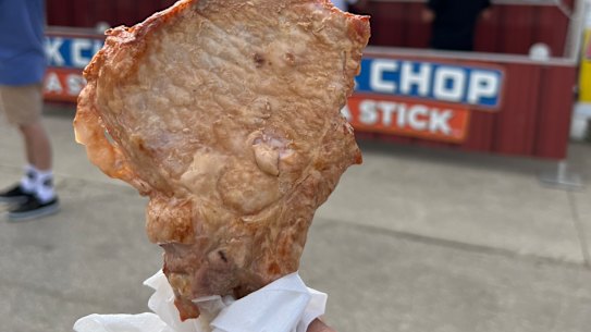The famous Pork Chop on a Stick at the Iowa State Fair