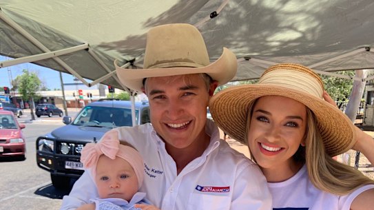 Robbie Katter on the election hustings with wife Daisy during the 2020 campaign.