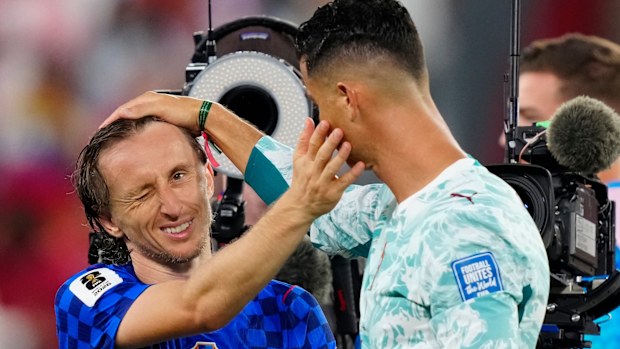 Luka Modric and Ronaldo pay their respects after fulltime.