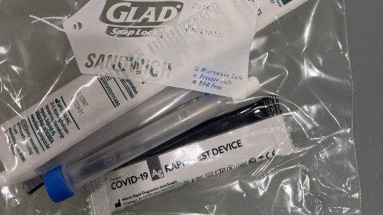 Retailers are selling rapid antigen tests separated from boxes and placed in resealable plastic bags. 