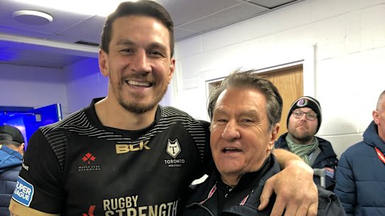 Sonny Bill Williams and Nick Politis reunite after the Wolpack's loss to Warrington.