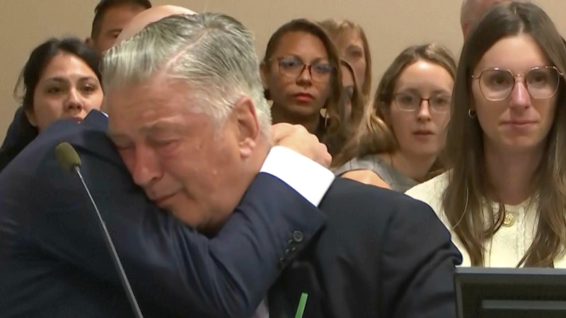 Alec Baldwin breaks down as judge dismisses charges against him in Rust killing