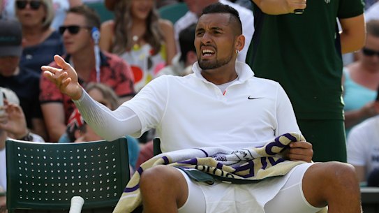 Kyrgios mocked the umpire during a changover, accusing him of sucking up to Nadal.