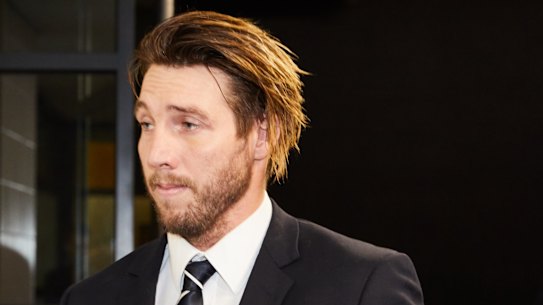 Carlton Blues player Dale Thomas arrives to front the AFL tribunal for umpire abuse. 