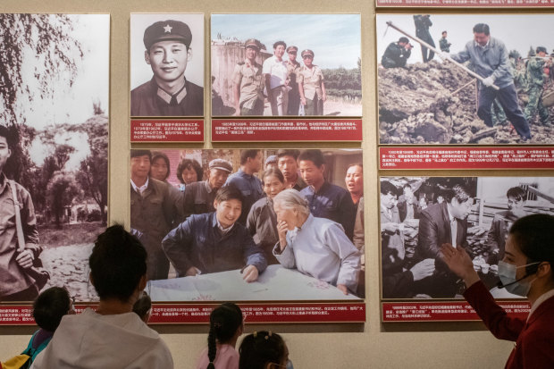 Children learn the life story of their leader, Xi Jinping, at the Museum of the Chinese Communist Party in Beijing in October.