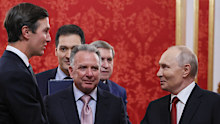 Russian President Vladimir Putin, right, greets US President Donald Trump’s envoys Jared Kushner, left, and Steve Witkoff, centre, at the Kremlin.