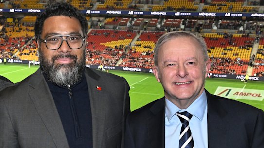 Prime Minister of Papua New Guinea James Marape, Prime Minister of Samoa Laʻauli Leuatea Schmidt, Prime Minister of Tonga Fatafehi Fakafānua (third from left) and Australian Prime Minister Anthony Albanese attended the State of Origin together this week. 