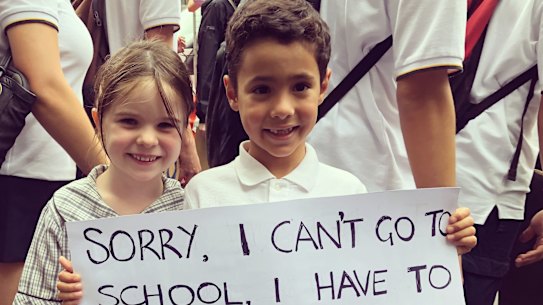 Abby, 6, and Owen, 7, in Sydney.