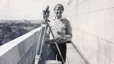 Frank Johnston on the Shrine upper walkway, circa 1980.