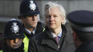 Julian Assange arrives at the Supreme Court in London in February 2012.