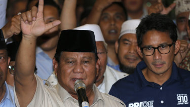 Indonesian presidential candidate Prabowo Subianto and his running mate Sandiaga Uno.