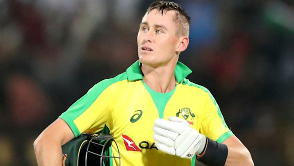 Marnus Labuschagne walks back to the pavilion after his dismissal for 48 in Rajkot.