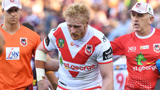 Casualty ward: James Graham ended his day early against the Broncos.