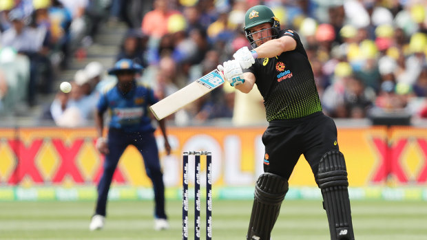 Fighting fit: Aaron Finch proved any issues concerning a side strain had been overcome with his form against the Sri Lankan attack.