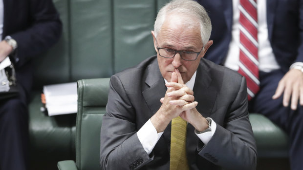 Prime Minister Malcolm Turnbull in Parliament on Tuesday after Pauline Hanson delivered a shock blow to the government's company tax plan. 