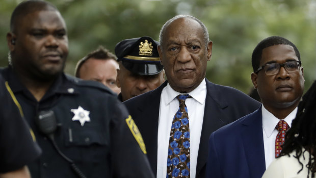 Bill Cosby following the first day of a sentencing hearing at the Montgomery County Courthouse on Monday.