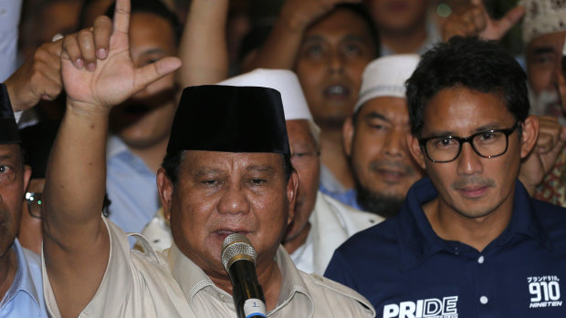 Indonesian presidential candidate Prabowo Subianto and his running mate Sandiaga Uno.