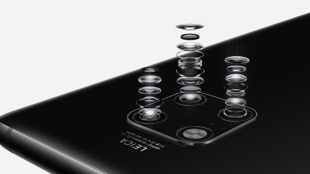 The rear of the Mate20 Pro features four camera lenses, arranged in a square formation.