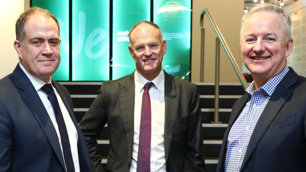 ABC managing director David Anderson (left), News Corp Australasia executive chairman Michael Miller and Nine chief executive Hugh Marks.