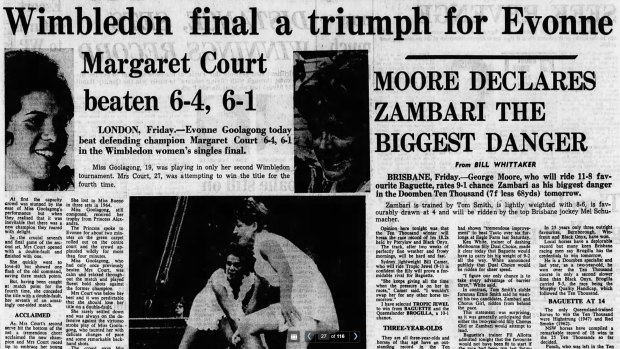 Tearsheet of the The Sydney Mornings report of Evonne’s 1971 Wimbledon triumph over Court