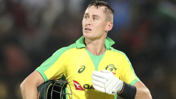 Marnus Labuschagne walks back to the pavilion after his dismissal for 48 in Rajkot.