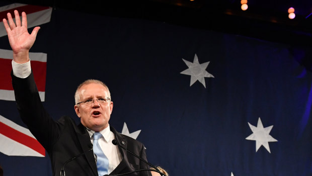 Scott Morrison celebrates his win on election night, a result the polls did not predict.