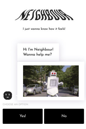 A mockup of the 'Neighbour' chatbot by Amrita Hepi and Sam Lieblich