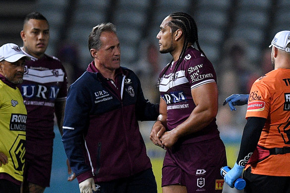 Marty Taupau lasted eight minutes before dislocating his thumb.
