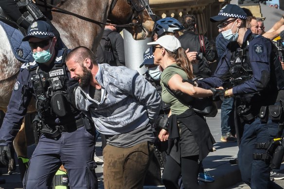 An anti-lockdown protest in August in Melbourne’s CBD. 