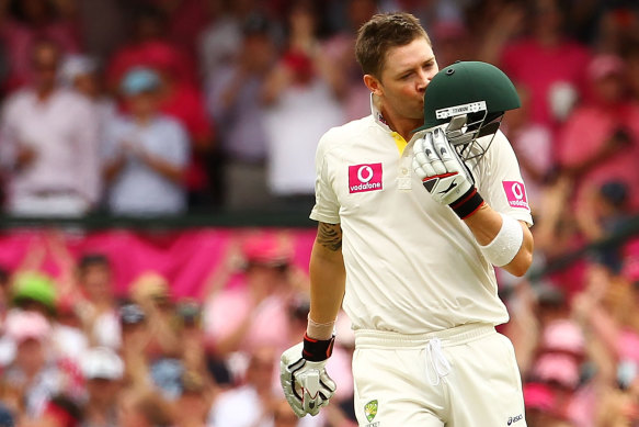 Michael Clarke celebrates his triple century at the SCG in 2012.