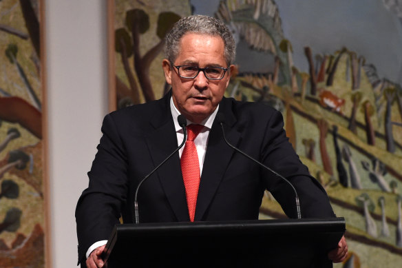 Peter Carne, pictured in 2014 while speaking at the memorial service for former premier Wayne Goss.