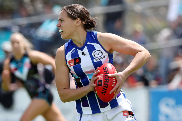 Jasmine Garner in action during round eight. 