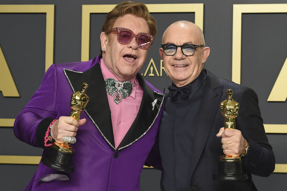 Elton John and Bernie Taupin, winners of the Oscar for best original song '(I'm Gonna) Love Me Again' from the film Rocketman.
